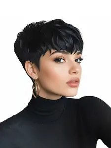 pixie cut wig  ﻿brown 1B30 black color pixie cut human hair wigs Party holidays gift wig  short straight human hair wig machine made for women daily party cosplay gift use