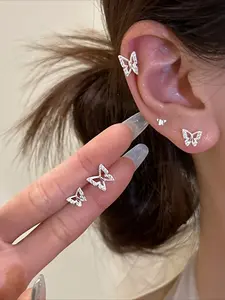 Simple and Elegant Three Pairs of Butterfly Earrings, with Varying Sizes, Are Elegant Jewelry for Women's Daily Wear