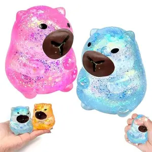 Capybara Squishy Glitter, Sparkly Capybara Stress Relief Toy, Soft Slow Rising Squeeze Fidget Toy for Adults & Kids, Anxiety Relief Sensory Dough, Cute Desk Pet, Easter Basket Stuffers, Party Favors, Pink Blue Squishy Toy
