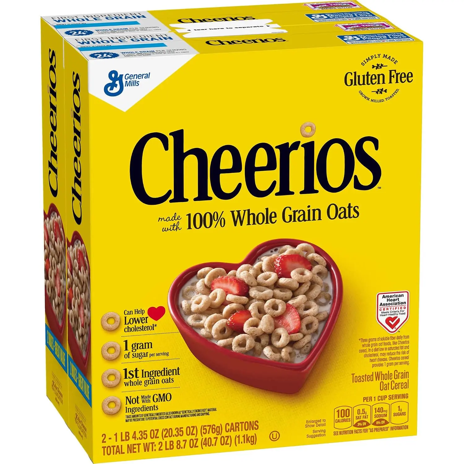 General Mills Cheerios Oat Cereal - 20.35 oz, Pack of 2 - Sugar-Containing Fiber-Rich Pantry Food