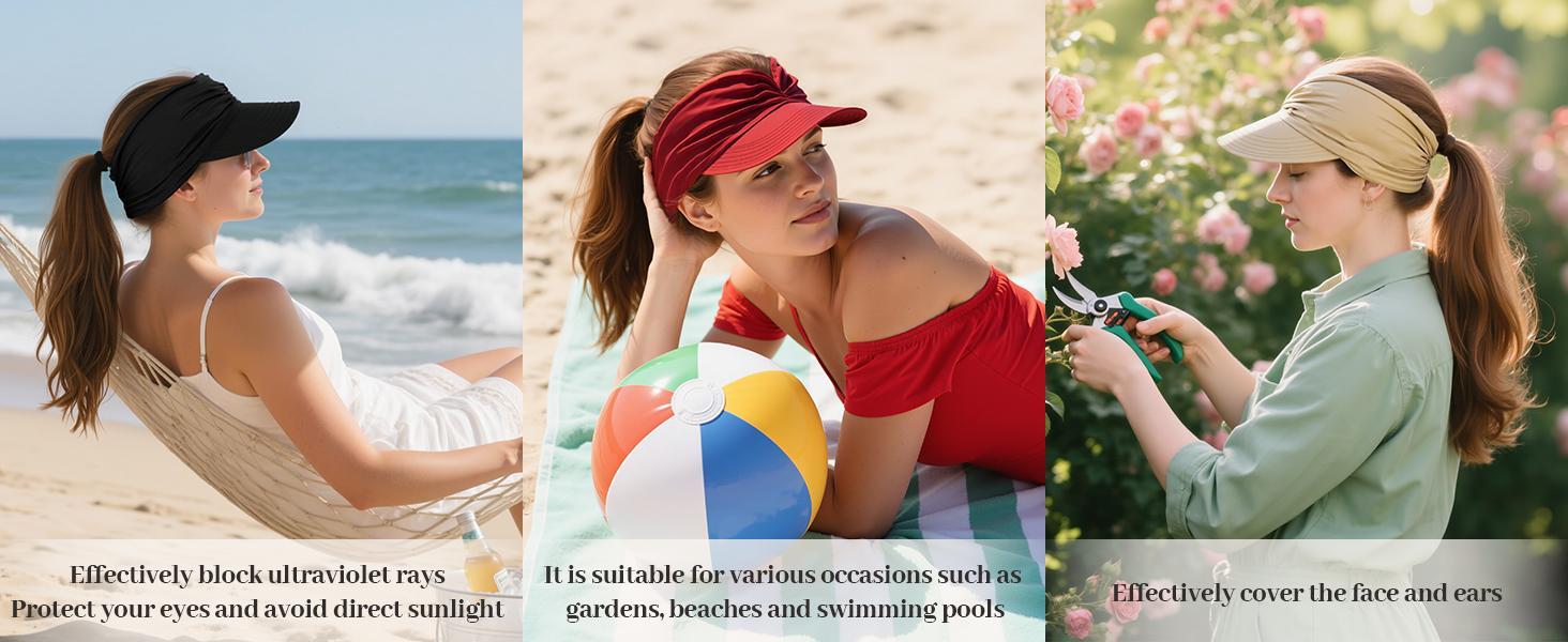 Women's UPF 50+ UV Protection Sun Visor Hat | SunSafeTok That Girl Aesthetic High Ponytail Wide Brim Hat | Birthday Gift for Her Beach Golf Hiking Outdoor Daily Casual Wear
