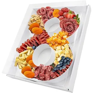12.5inch Fillable Paper Mache Number Letter Cardboard Cutouts Charcuterie Board Food Sweet Cupcake Tray Party Decorative Box Number 8 White