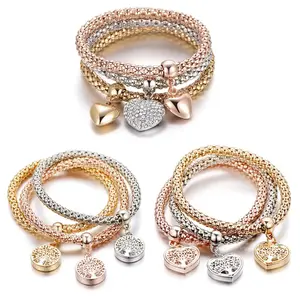 3-piece set of multi-layered stretch bracelets, women's fashion heart/tree of life bracelets for women and girls