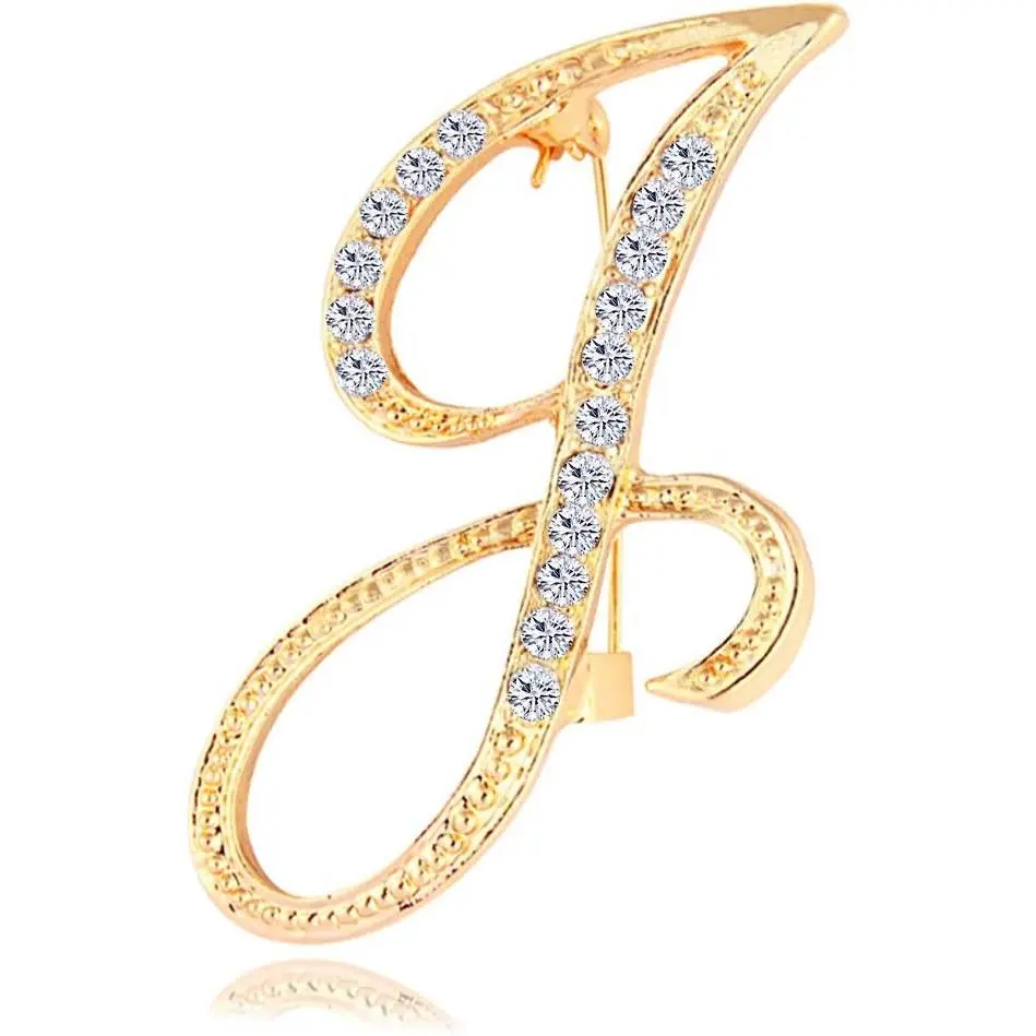 Women's Sparkling Rhinestone Shine Initial Letter Brooch Pins, Gold A-Z Collar Clip for Crafts, Model R2149, Sparkling Brooch
