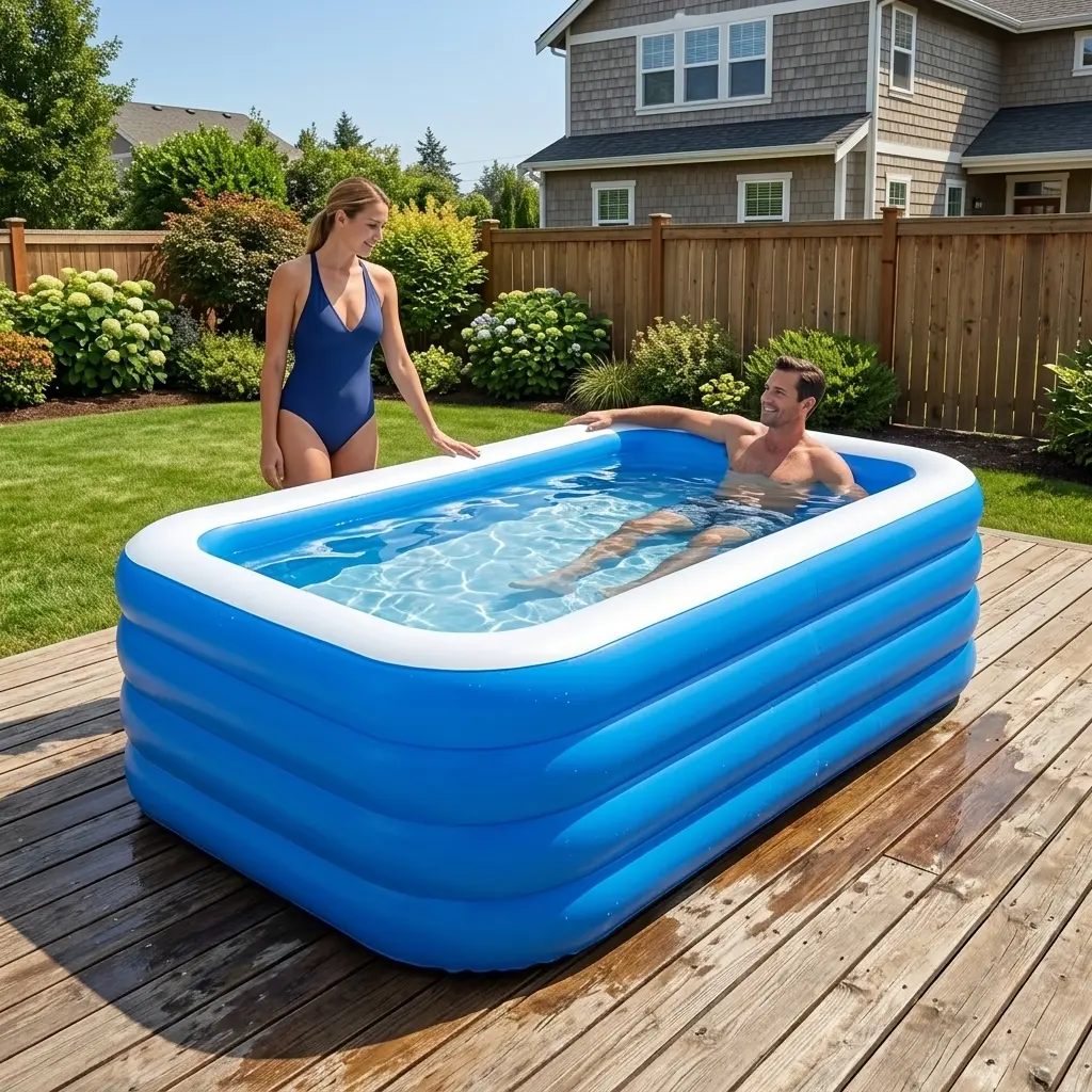 Extra-Large Inflatable Swimming Pool, 124 x 71 x 23 in Rectangular Blow Up Water Lounge for Family, Portable Backyard Fun with Durable Thickened PVC, Rectangular Swimming Pool, Portable Swimming Pool