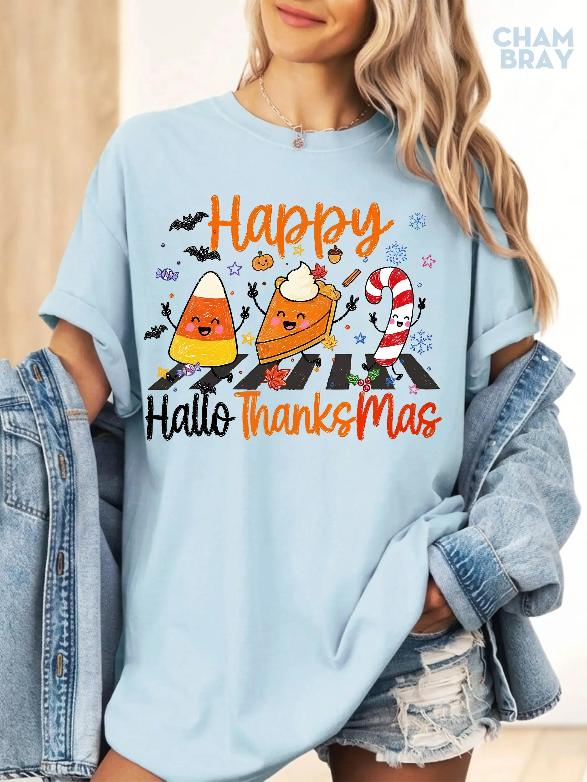 Comfort Colors Happy HalloThanksMas Halloween Thanksgiving Christimas Funny Shirt, Cute Fall Family Holiday Tee