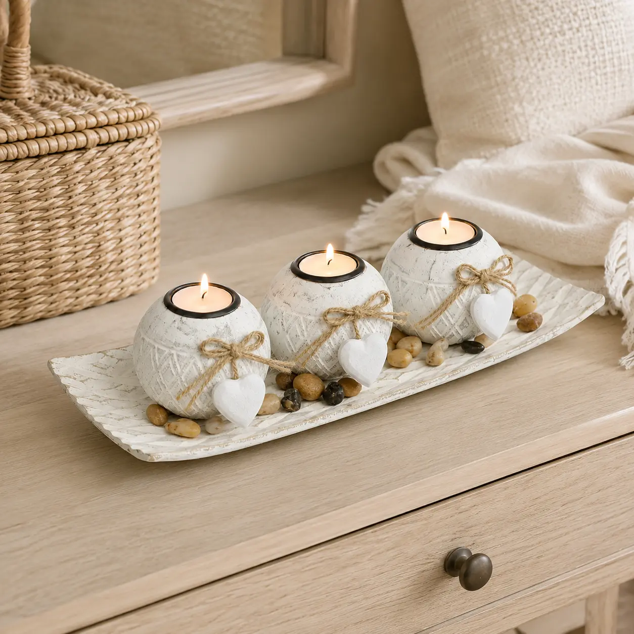 4-Piece Plastic Leaf-Shaped Candle Holders with Marble-Pattern Tray - Rustic Wood Grain Home Accessories, Aesthetic Home Decor, Casual Table Centerpiece for Weddings, Engagement Gifts, Easy-to-Clean Surface (Candles Not Included)