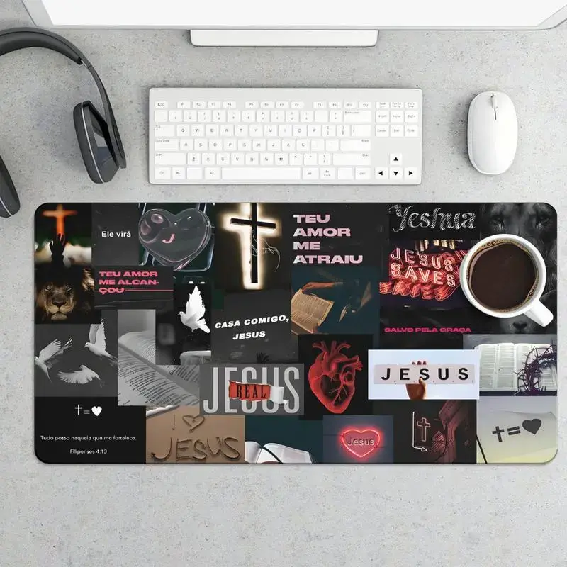 Christian Mouse Pad & Desk Mat with Cross Design Heart Motif for Office Gaming Featuring Jesus Quotes Art Functional Spiritual Symbolism