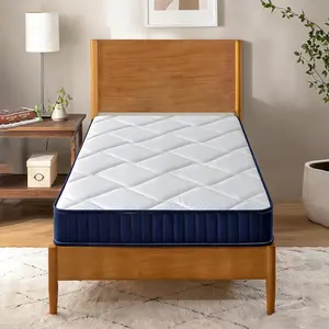 Twin Mattress 6 Inch Twin XL Size Mattresses Hybrid Innerspring Mattress in a Box With Certipur-US Certified Twin Foam Spring Mattress with Motion Isolation & Pressure Relief for Twin Bed Frames, Medium Firm, White+Blue