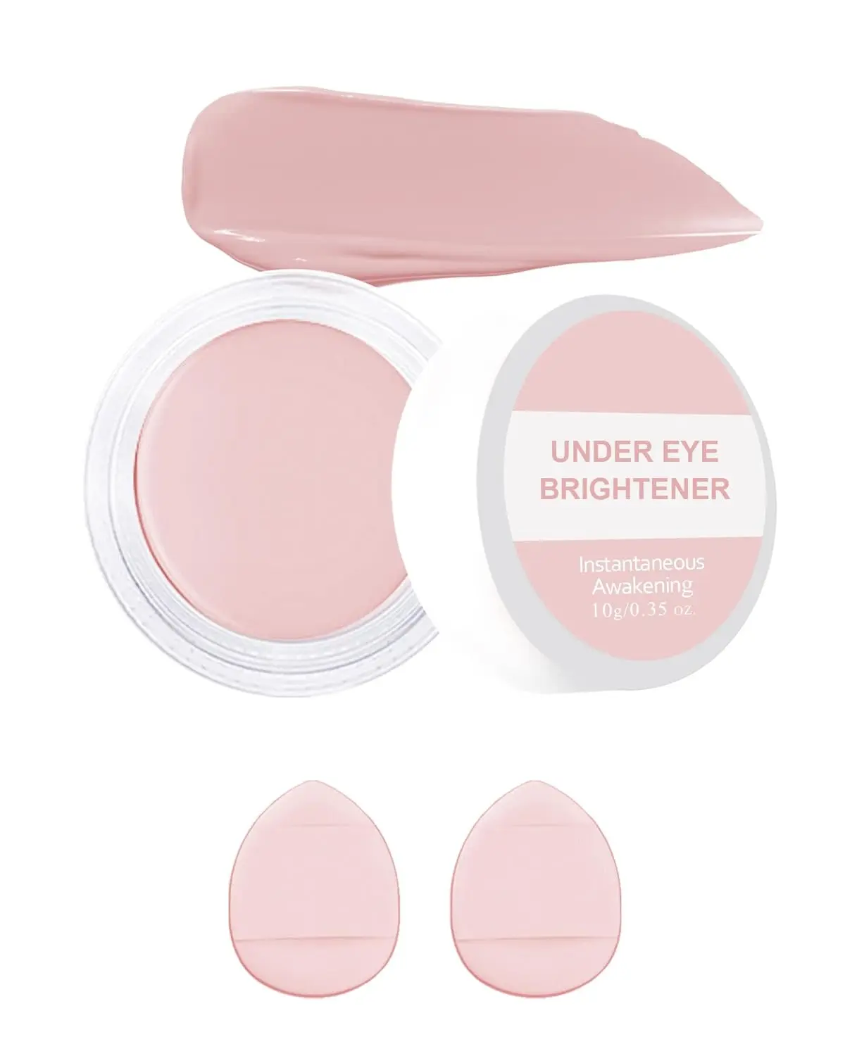 Under Eye Brightener Concealer, Waterproof Full Coverage Color Corrector Concealer for Dark Circles, Hydrating Nourishing Long-Lasting Under Eye Brightening Cream Concealing with 2Pcs Puff, 04# Pink