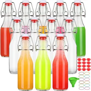 12 Pack 8 oz Swing Top Glass Bottles, Flip Top Beer Brewing Bottle with Stopper for Kombucha, 2nd Fermentation, Kefir, Vanilla Extract, Beverages - Airtight Cap Lids Reusable Juice Containers Set