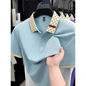 Fashion luxury brand short sleeve polo shirt men new personalized letter color blocked-end casual breathable lapel T-shirt