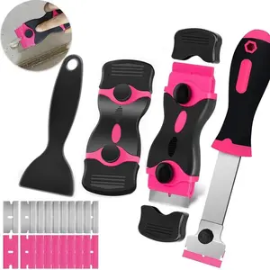 Pink Razor Blade Scraper Tool Set, Cleaning Razor Scraper for Glass, Glass Top Stove Scraper for Oven Door, Razor Scraper Gift for Women, 2-in-1 Scraper Tool Set with 20Pcs Razor Blades for Removing Window Labels, Stickers and Adhesives
