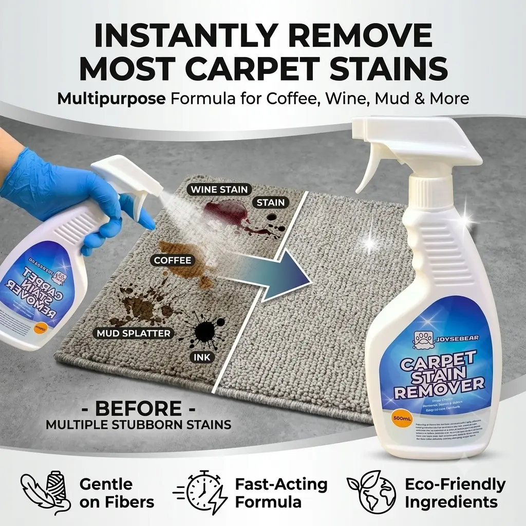 500ML Multi-Purpose Carpet Cleaner, High-Efficiency Stain Removal, Non-Damaging, Includes Gloves and Cloth, Hotel Office Bedroom Living Room, Effective Stain Removal, Household Cleaning Products