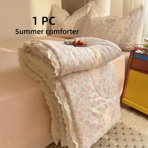 Summer Air Conditioning Blanket, Soft Printed Summer Quilt, Lightweight Polyester Material, Bedroom Cooling Blanket, College Style, No Pillowcase, Floral Print Quilt