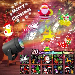 20 types of Christmas projection lights, holiday lighting display projector dynamic patterns, USB power supply, 270 degrees, suitable for courtyard, Christmas, New Year, Halloween, Thanksgiving, fence, house decoration lighting, Outdoor Landscape Lighting