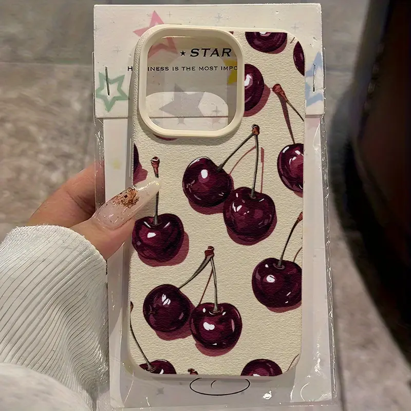 1pc wine red cherry UV printed textured pattern phone case, a fashionable and trendy protective cover, compatible with iPhone 17/16/15/14/13/12/11/X/XS/XSMAX, a holiday gift for friends, family, and yourself, Accessories, Smartphone, Cellphone summerwins,