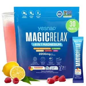 1 pack | Yesnap MAGICRELAX Calming Sparking Mix with 8-in-1 Magnesium KSM-66 Ashwagandha Saffron Vitamin D3 GABA L-Theanine Supports Cortisol Balance Mood Sleep 30 Servings No Sugar Non GMO Raspberry Lemonade Flavor