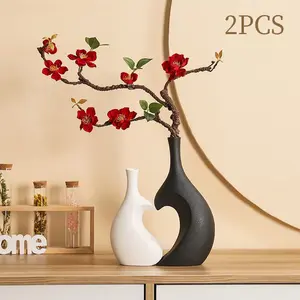 Fast Shipping | 2PCS Nordic Vase Imitation Artificial Flowers Nordic Style Wabi-Sabi High Quality Living Room Decoration Vase Set Ceramic Vase