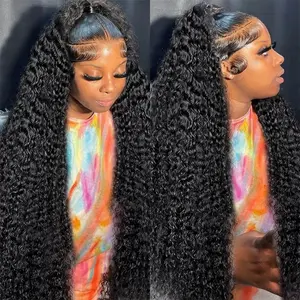 Bling Hair 30-34 Inch Deep Wave 13x6 Transparent Lace Front Human Hair Wig 180% Density Brazilian Water Curly Wave Lace Frontal Wigs for Women