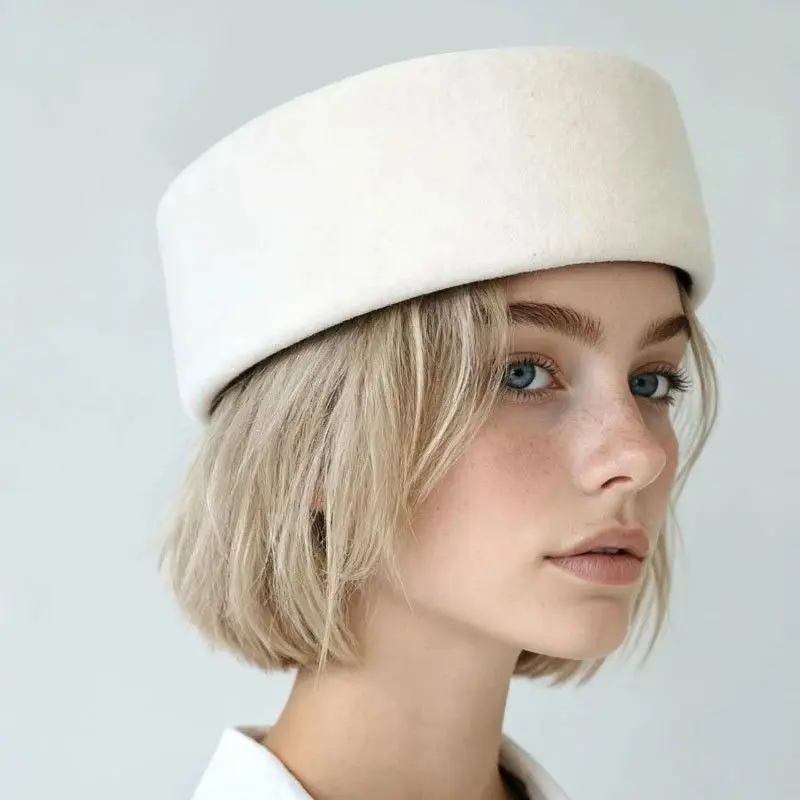 Women Vintage Felt Beret Hat, Hard Top Flat Fedora Style, Solid & Leopard Print Warm Dress Cap for Party Wedding Daily ：