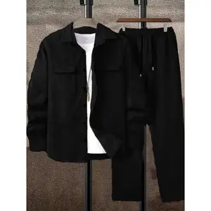 [Corduroy Casual Suit] Solid Color Corduroy Suit - Men's Long Sleeve Shirt and Pants Casual Suit Clothes Menswear