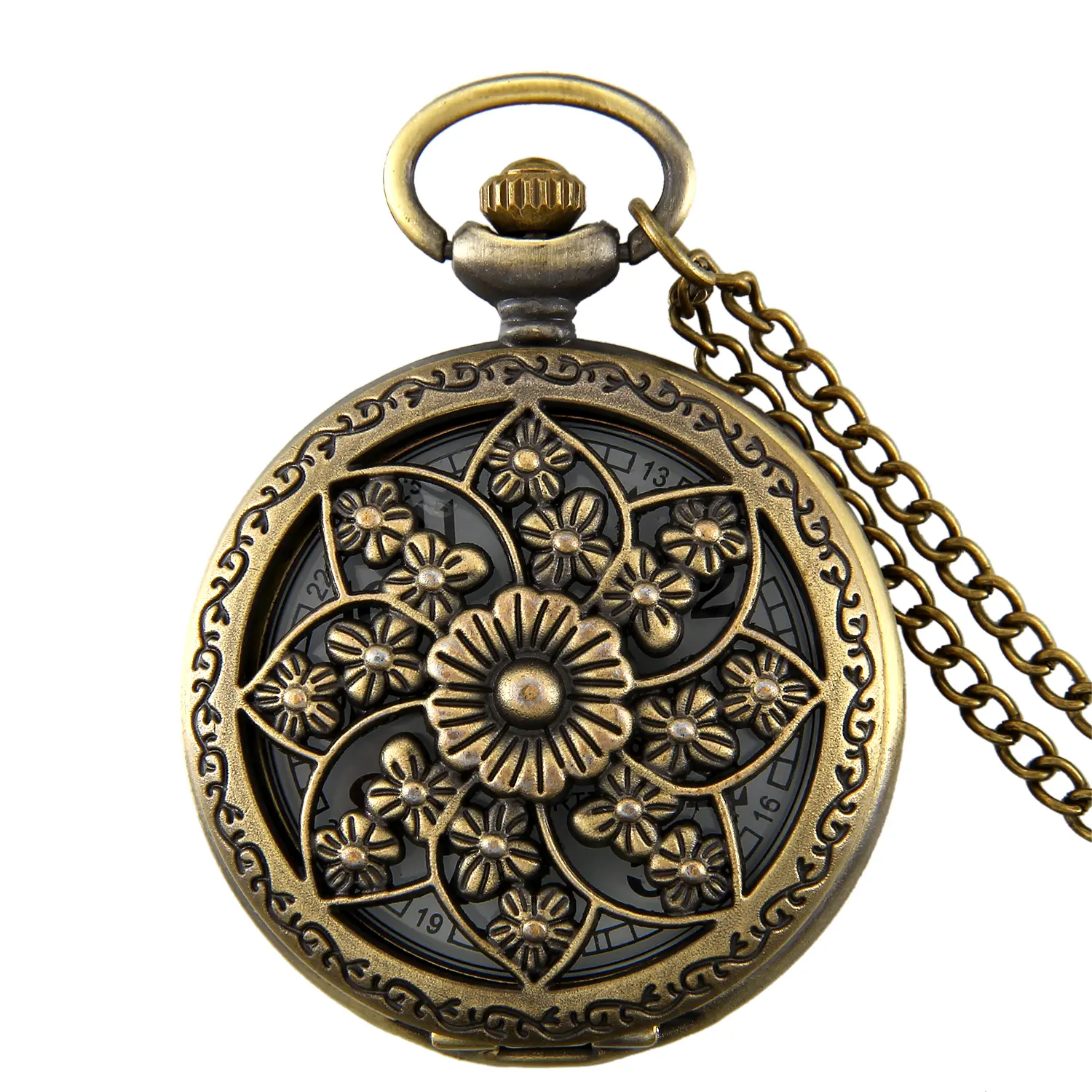 OIDEA Women's Vintage Pocket Watch Necklace, Alloy Collectibles with Hollow Camellia Flower Design, Quartz Movement & 32.28-inch Chain for Versatile Styling, Gift for Fashion Lovers, Female Wear