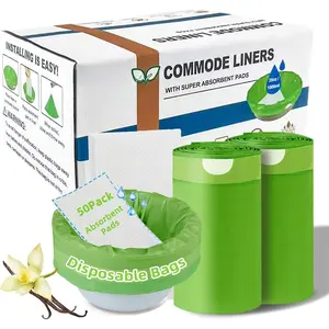50 Pack Commode Liners with Super Absorbent Pads, Universal Fit  Standard Toilet Chair Bucket,Vanilla-Scented Portable Sanitary Bag for Adult Toilets and Camping Toilets(50 Bags+50Pads)