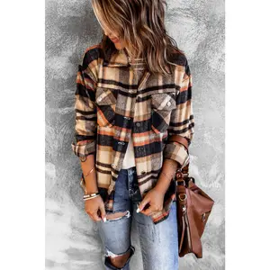 Multicolor Plaid Casual Button Up Flannel Shacket