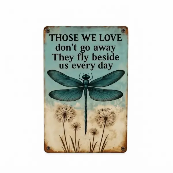 "Those We Love" Dragonfly Memorial Metal Garden Plaque, 8X12"-12x16 in, Memorial Quote Sign, Outdoor Hanging Wall Decor, Sympathy Grief Support Gift, Home Tribute Display