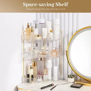 Makeup Cosmetic Storage Organiser - Space-saving Shelf for Maximizing the Use of Every Inch - Racks Corner Bathroom Counter Organizer, 3 Tier Makeup Perfume Storage for Vanity, Countertop SkinCare Stand Shelf Holder for Women summerwins