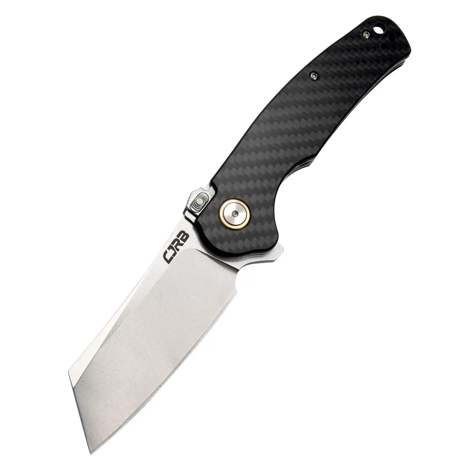 CJRB Crag Recoil-Lock Tactical Knife - Cleaver EDC Pocket Folding Knife with Stonewash AR-RPM9 Steel Blade, Carbon Fiber Grip, Ambi Thumb Open, EDC Pocket Ready for Men Outdoors Camping Survival Tools, Father's Day Gifts