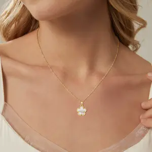 TEWIKY Gold Trim Shell Flower Pendant Necklace for Everyday Wear - Christmas Gift for Her