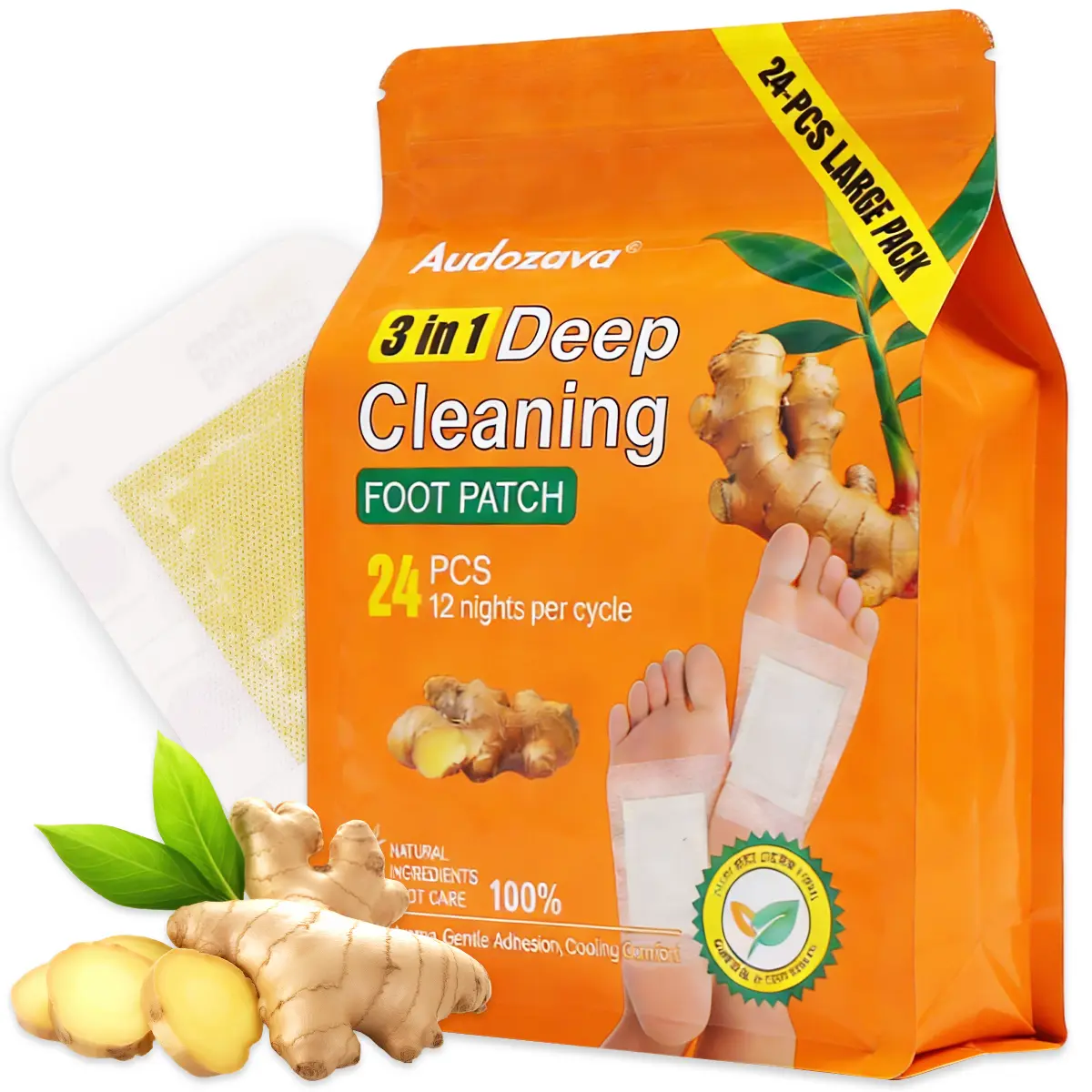 Foot Pads: 24 Pack of Turmeric & Ginger Premium Pads to Feel Better, Sleep Better & Relieve Stress Organic Foot Patches deep cleansing footpads