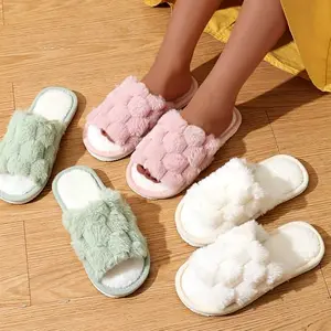 Women's Winter Open-Toe Slipper Slides – Fuzzy Fluffy Memory Foam, Anti-Slip Soft Comfy Indoor-Outdoor House Shoes