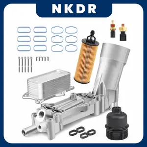 NKDR Engine Oil Cooler Filter Housing Assembly Kit with Oil Filter, Cap, Gaskets & Sensors