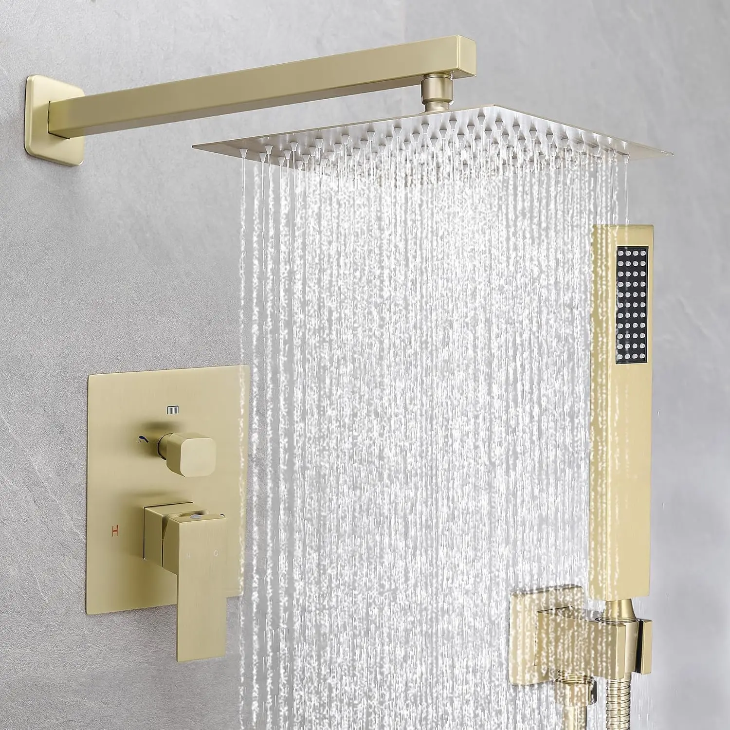 Shower System Rain Shower System Set Ceiling Mounted, Rainfall Shower  with Handheld, Bathroom Shower Kit (Valve Included) (10", Brushed )