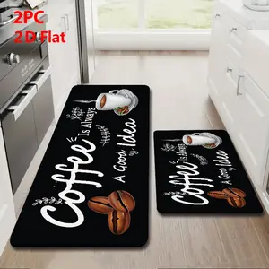 2/3 Piece Flannel Kitchen Mat Set, Coffee Rug Set, Coffee Theme Design, Non-Slip, Absorbent, Ideal for Kitchen, Bathroom, Laundry Room, Hallway