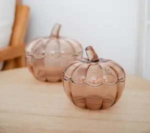 Set of 2 Glass Pumpkin Lidded Jars by Lauren McBride