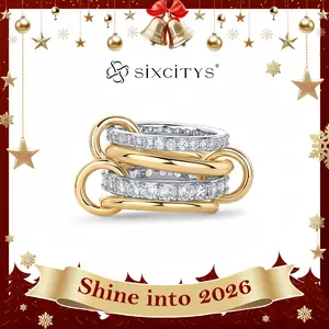【V54】2026 Exclusive 18K Gold Plated Moissanite Interlocked Stackable Ring Set for Women-Statement Multi Ring Mixed Metals Stack