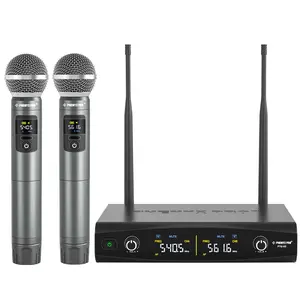 Phenyx Pro PTU-52-2H Dual Wireless Microphone System – 2 Metal Handheld Dynamic Mics, 2x30 UHF Tunable Frequencies, 200ft Range, Cordless Mic Set for Singing, Karaoke, Church