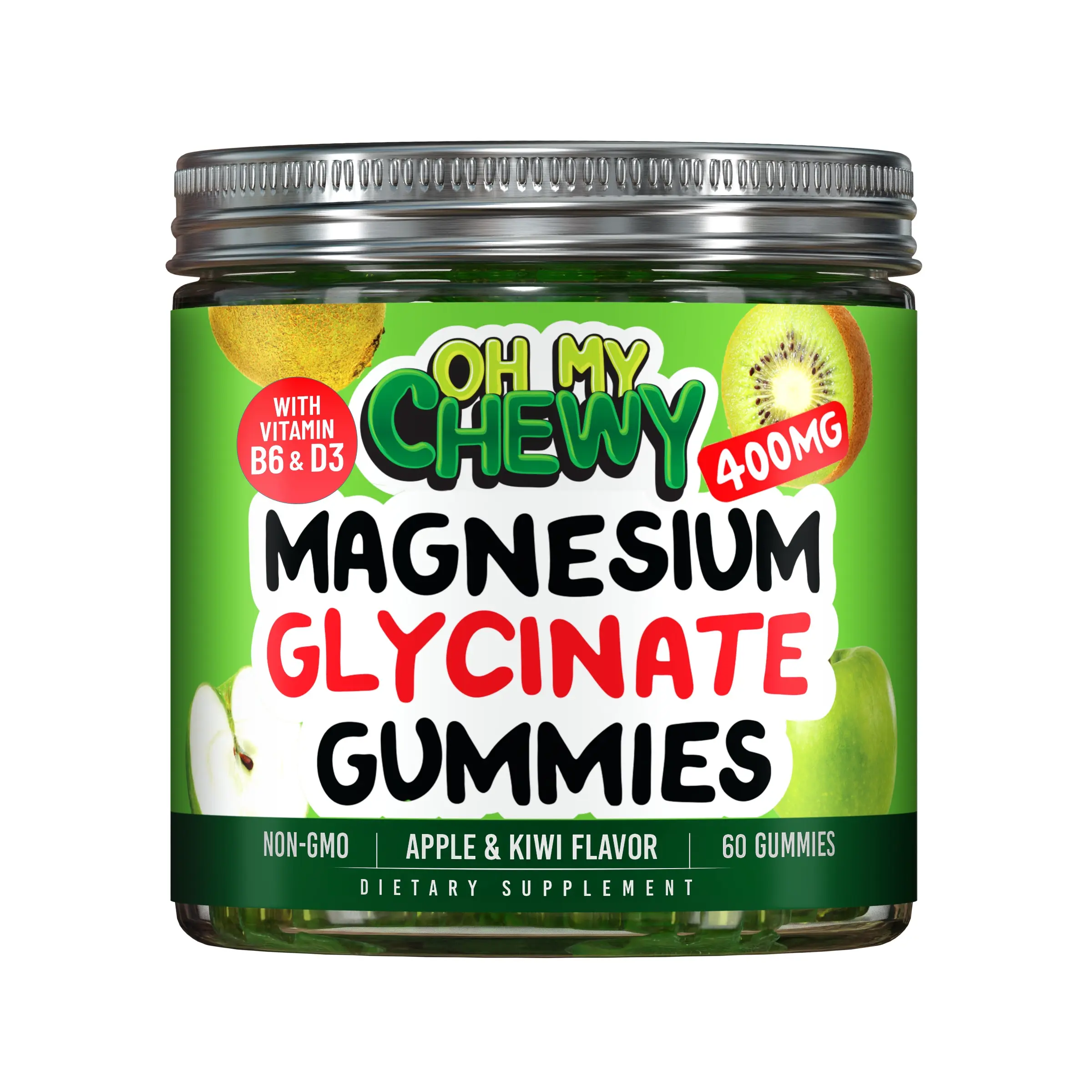 OH MY CHEWY Center-Filled Magnesium Glycinate Gummies 400mg - High-Absorption Magnesium Supplement, Vegan, Pectin-Based, Non-GMO, Natural Wellness Boost, Stress Support Dietary Multivitamin