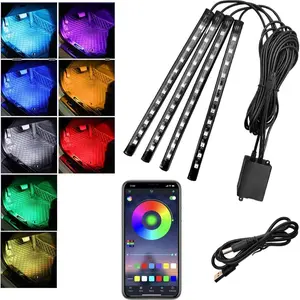 Car LED Interior Lights, RGB 48 LED Multicolor Music Sync Strip Lights with APP Control, Adjustable Atmosphere Light, Waterproof Under Dash Footwell Ambient Lighting Kit, USB Powered Car Accessories, Led Lights For Car