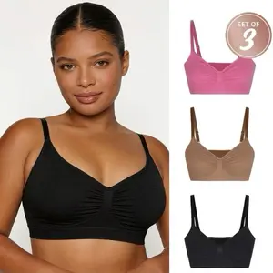 3 in 1 Wireless Women's Bra - No Wire Bralette for Everyday Comfort - Black, Brown and Pink - Womenswear