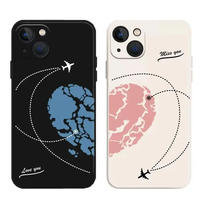 Aircraft Love Heart Couple Silicone-TPU Smartphone Case - Compact, Stylish, Durable Protective Cover for iPhone 11-17, New Year Gift