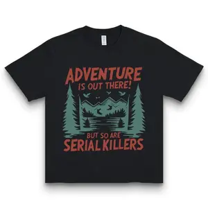 Women's Casual Short Sleeve T-Shirt - "Adventure Is Out There!" Mountain Lakes Graphic Print, Round Neck Summer,Machine Washable Outdoor Enthusiast Apparel, Everyday Comfort, Relaxed Fit