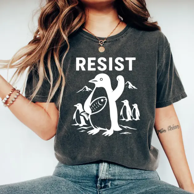 Resist Flippers Up Penguins T-Shirt, FDT Shirt Resistance Protest, Penguins Against Tariffs Shirt, I Stand With Penguins TShirt, Feminist Shirt