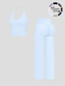 Viral Solid Color Loose Halter Tank Top Wide Leg High Waist Pants Set, Womenswear Casual Slim-Fitting Regular Length, All Seasons Fashion