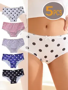 Women's Polka Dot Print Panties Underwear Set, High Elastic Breathable Fabric, Natural Waist Fitted Design, Elegant, Chic, Comfortable Everyday All Season Wear