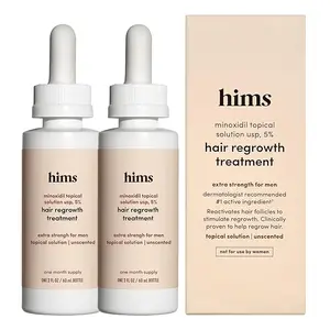 HOT!!! hims Topical Minoxidil Solution, 5% - Extra Strength Hair Growth Treatment for Men - Clinically Proven to Reduce Hair Loss in 3-6 Months - Unscented - 2 Pack, 2 Month Supply